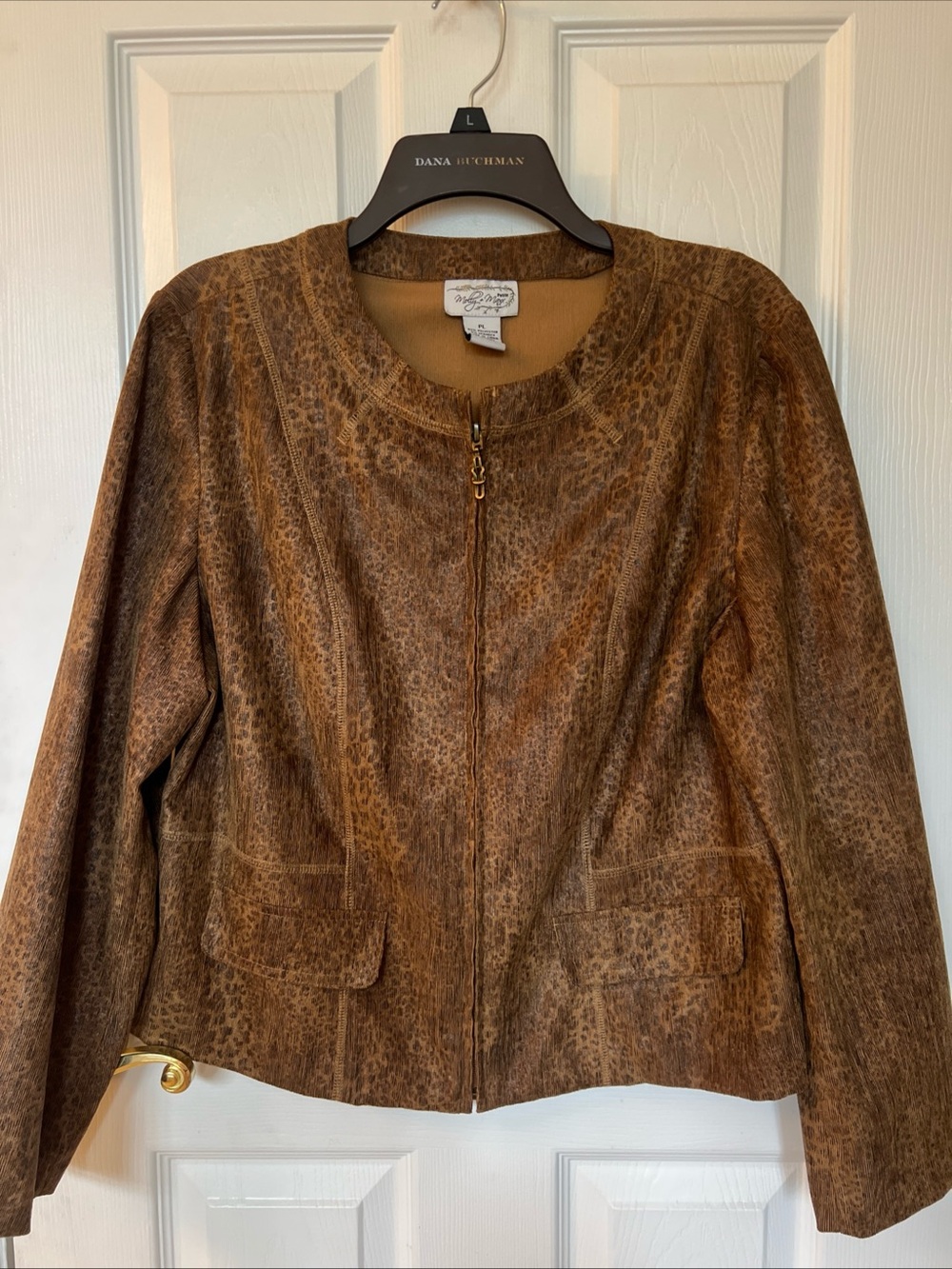 Suzi Chin Distressed Brown Leather Zip-Front Jacket